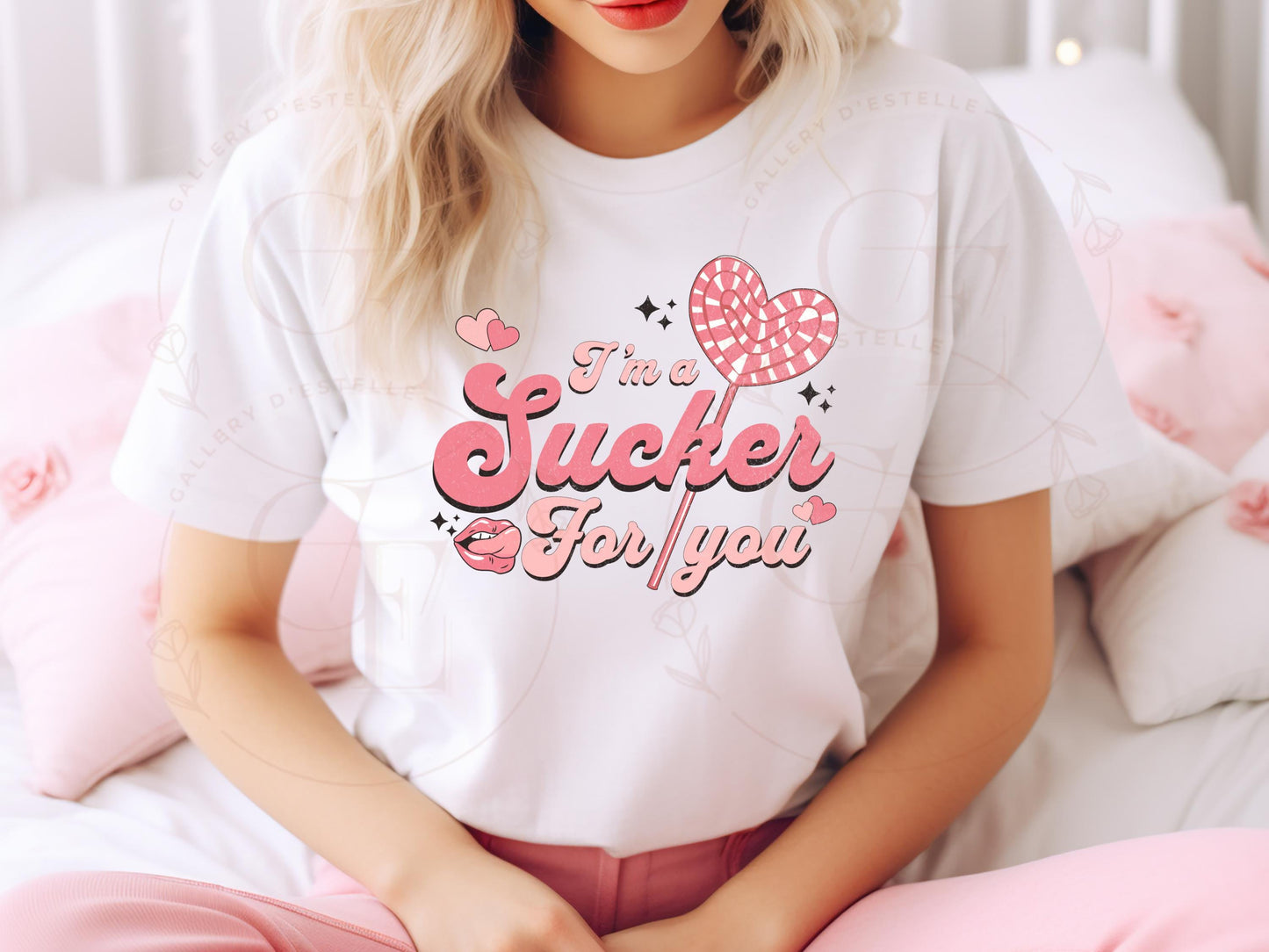 I'm a Sucker for You Retro PNG, Cute Pink Lollipop Graphic, Coquette Valentines Love Shirt Design