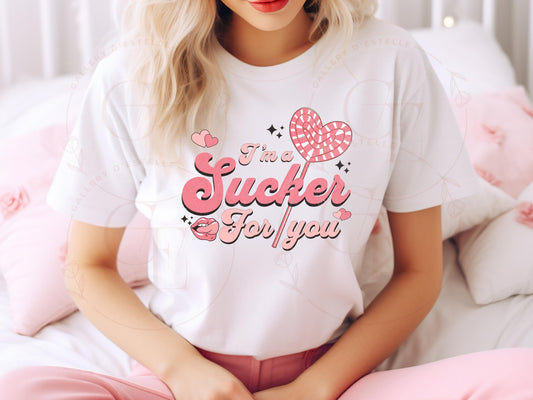 I'm a Sucker for You Retro PNG, Cute Pink Lollipop Graphic, Coquette Valentines Love Shirt Design