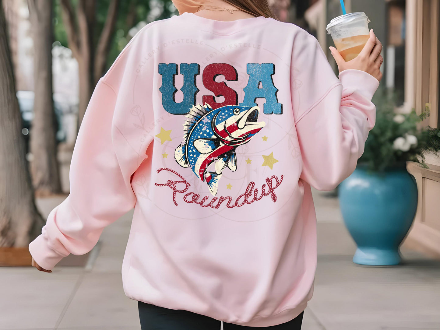 USA Roundup PNG, Retro Patriotic Bass Fish Graphic, Western 4th of July Independence Day Shirt Design