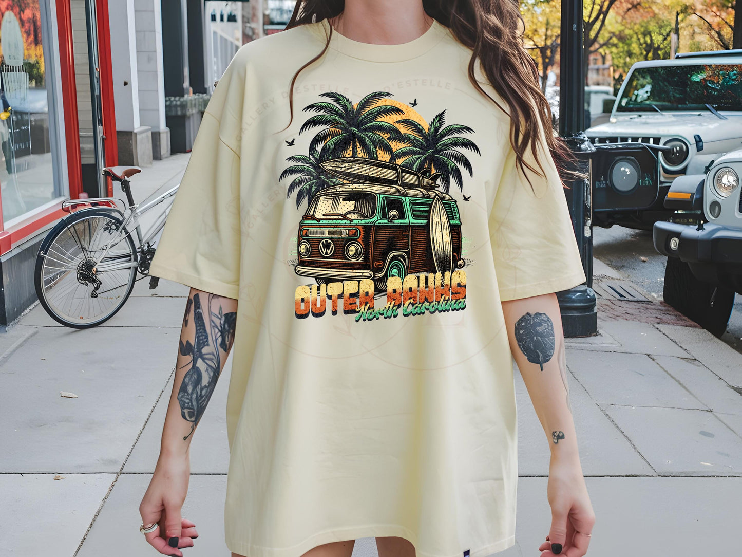 Outer Banks North Carolina PNG, Retro Surf Van Art, Beach Camp Life Graphic, Vintage Summer Shirt Design