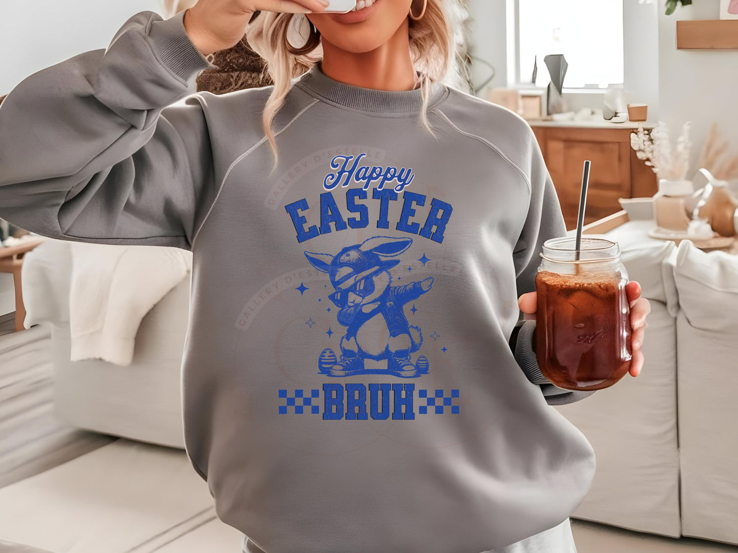 Happy Easter Bruh PNG, Funny Dabbing Bunny Graphic, Cool Hip Hop Retro Easter Rabbit Shirt Design