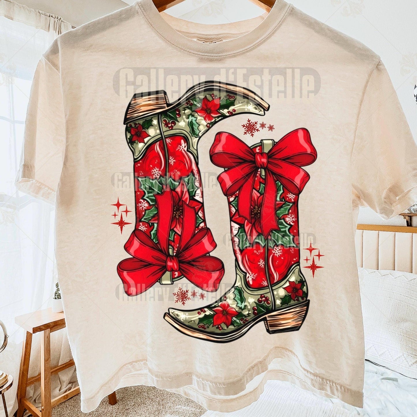 Christmas Howdy Boots PNG, Festive Cowboy Graphic, Coquette Cowgirl Holiday Art, Country Chic Shirt Design