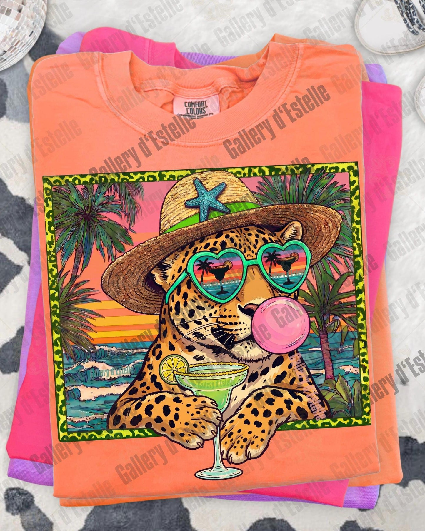 Leopard Summer PNG, Retro Coastal Cheetah Margarita Graphic, Trendy Tropical Beach Shirt Design