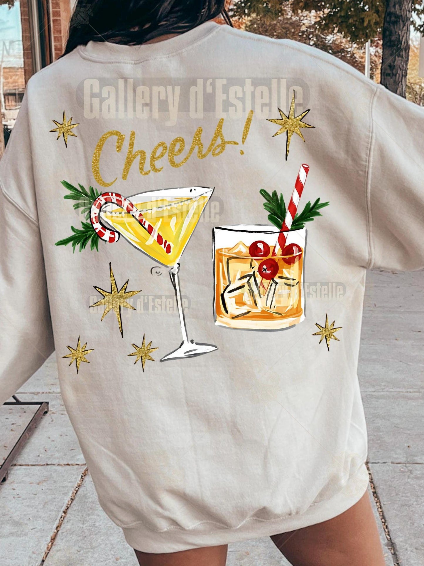 Festive Cocktail PNG, Retro Holiday Cheers Graphic, Vintage Christmas Spirit Shirt Design