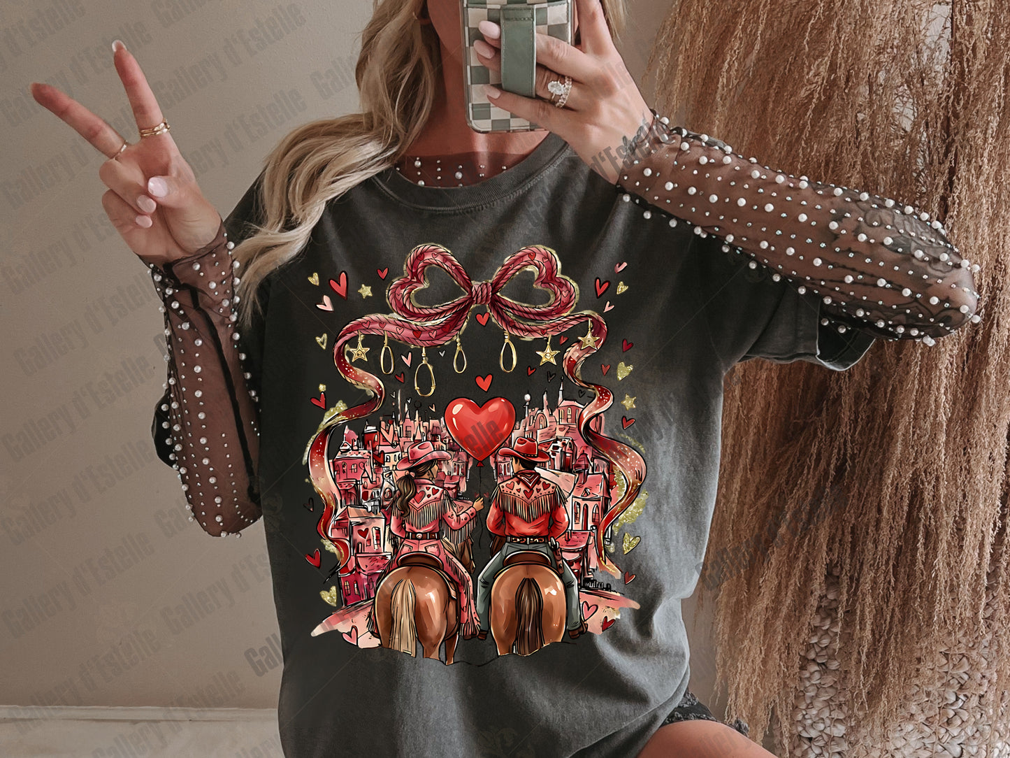 Coquette Western Valentine PNG, Retro Cowgirl Love Illustration, Preppy Cowboy Rodeo Graphic, Romantic Shirt Design