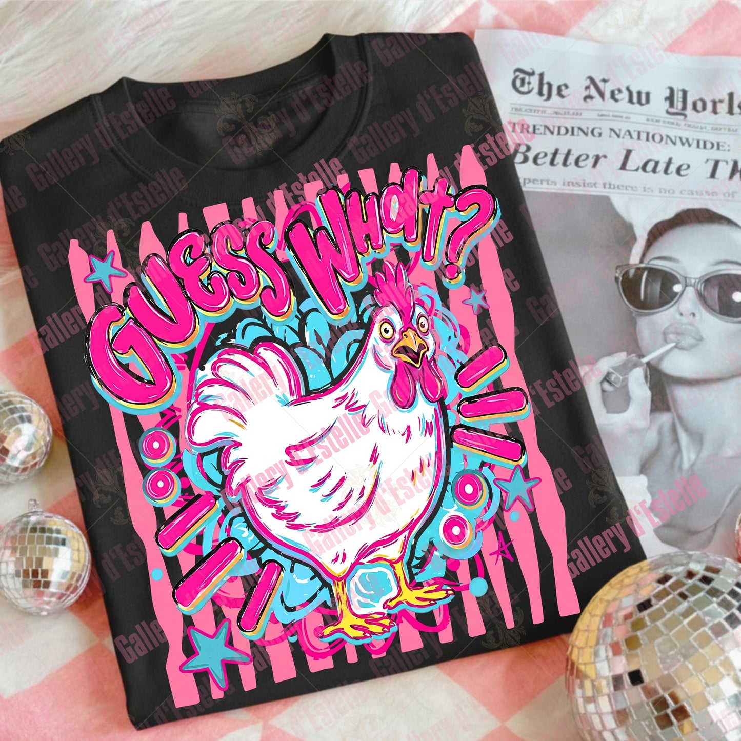 Guess What Chicken Butt PNG, Funny Retro Chicken Graphic, Preppy Boutique Matching Shirt Design