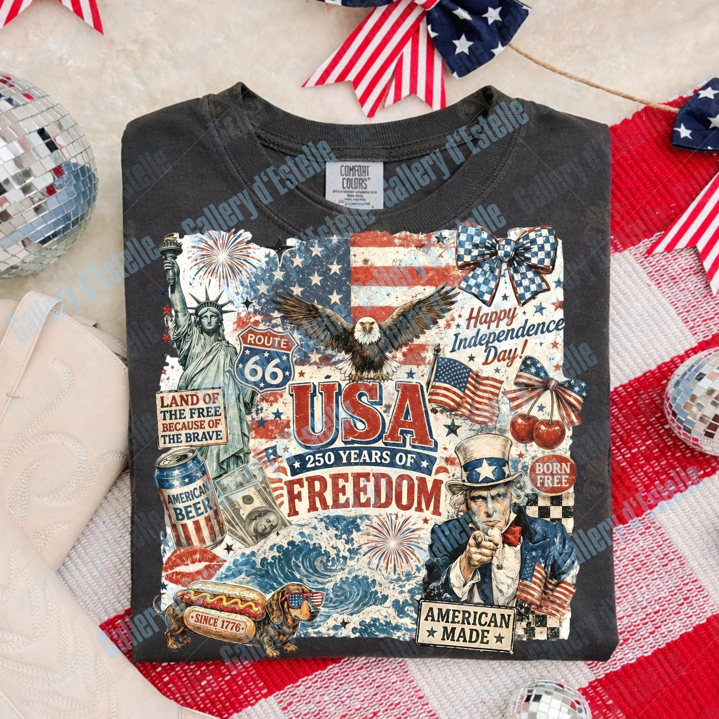 USA Collage PNG, Retro 4th of July Graphic, 250 Years of Freedom, Trendy Patriotic Shirt Design