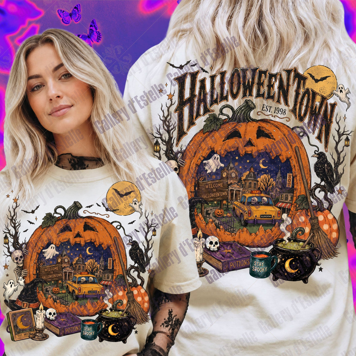 Vintage Halloweentown PNG, Retro Haunted Town Graphic, Spooky Halloween Pumpkin Shirt Design