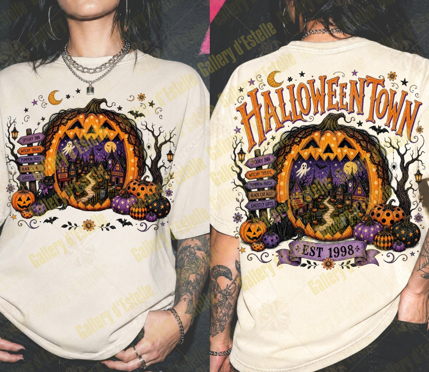 Gothic Halloweentown PNG, Retro Haunted Town Graphic, Spooky Halloween Pumpkin Shirt Design
