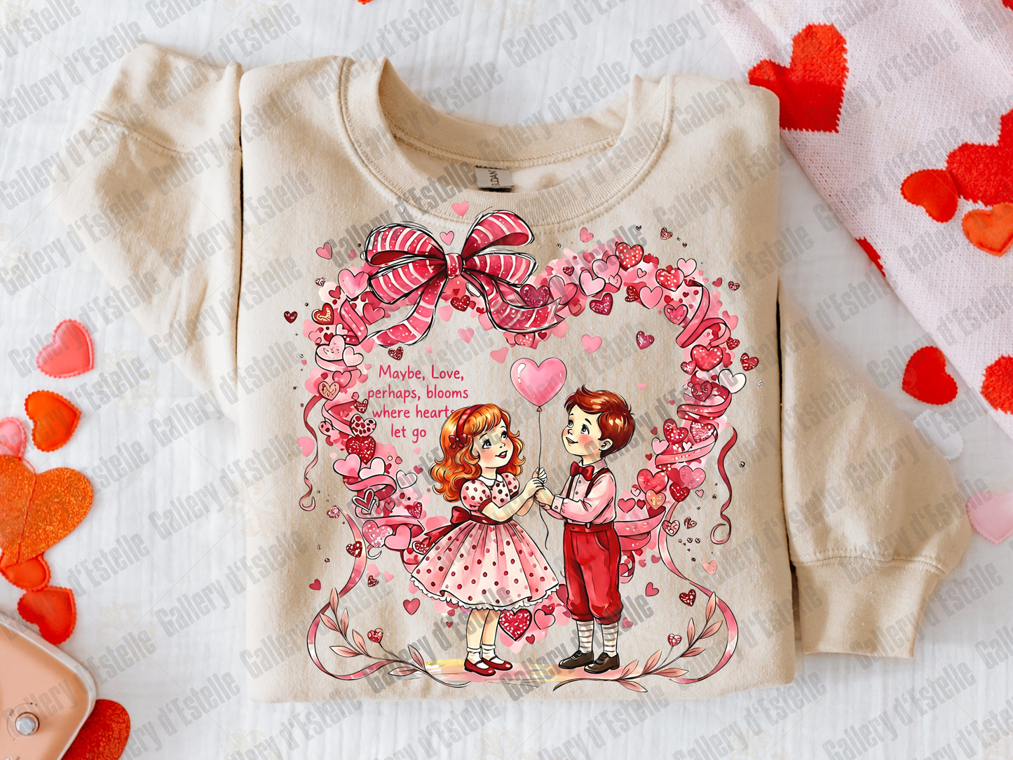 Vintage Valentine Kids PNG, Retro Love Story Illustration, Coquette Pink Heart Art, Trendy VDay Shirt Design