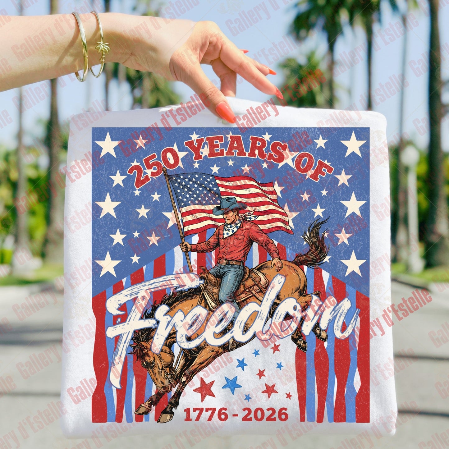 250 Years Of Freedom PNG, Retro Patriotic Cowboy Graphic, Western 4th Of July Shirt Design