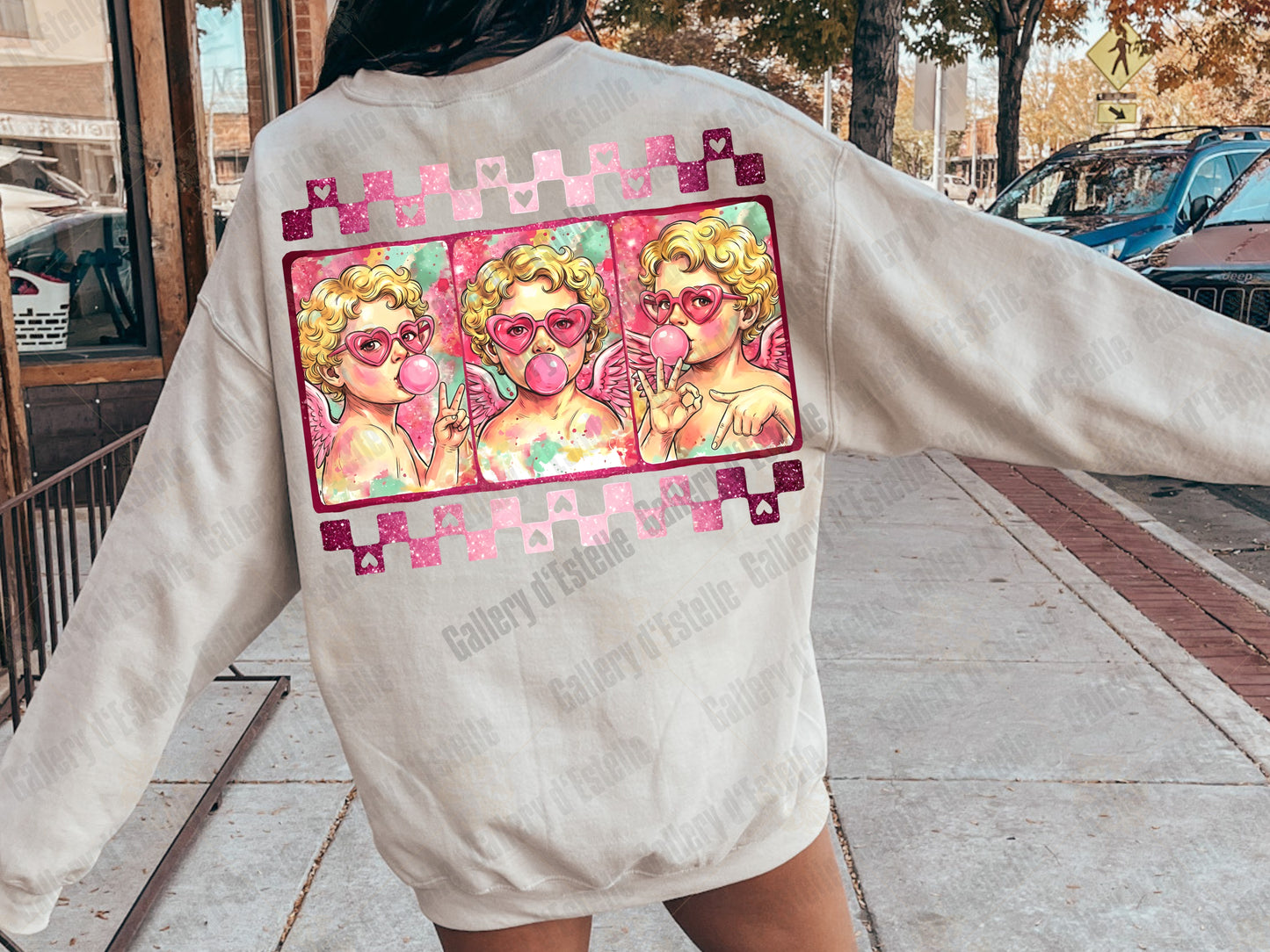 Bubblegum Cupid Valentine PNG, Pink Retro Angel Graphic, Coquette Six-Seven Love Shirt Design