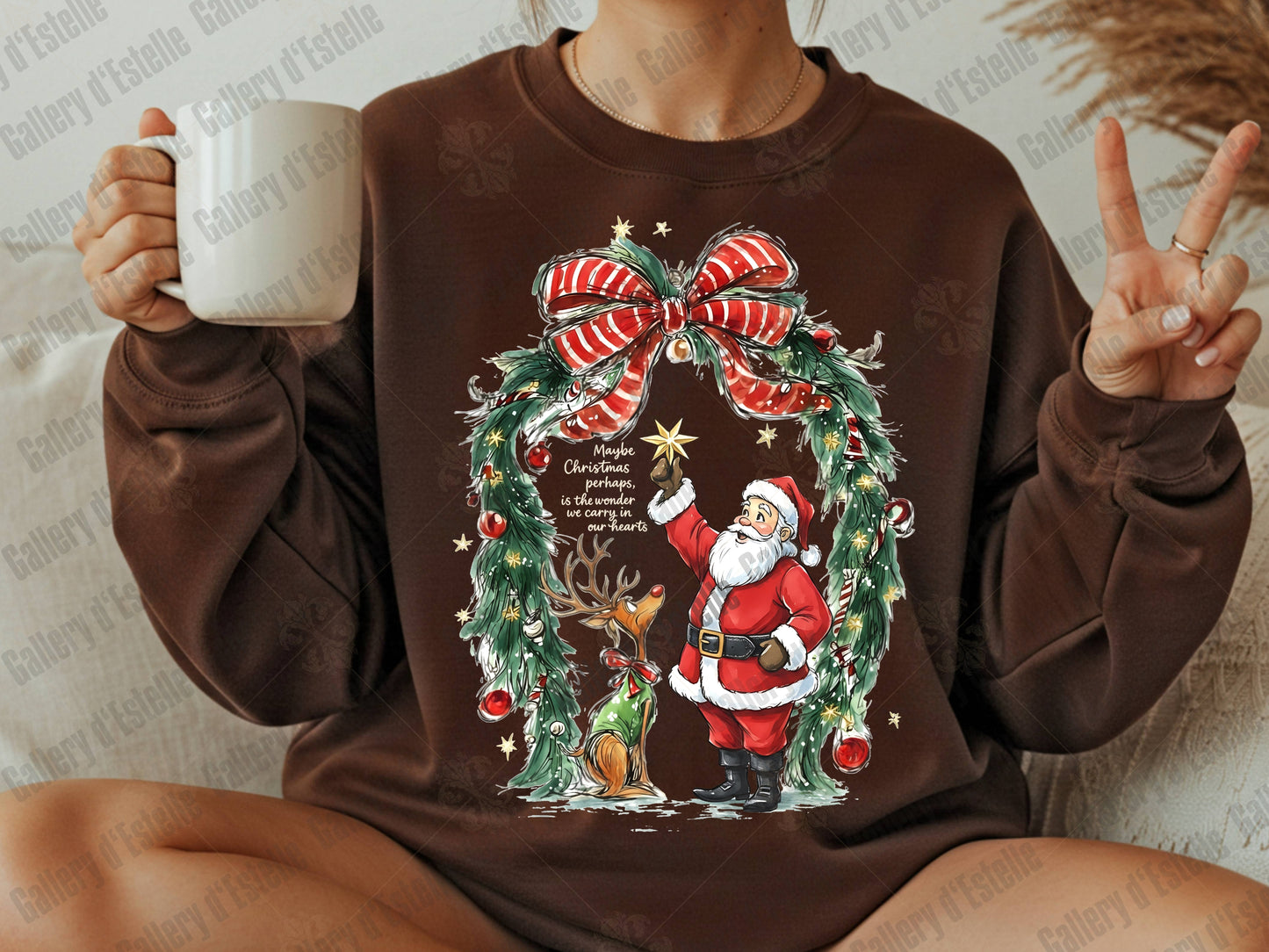 Retro Christmas Wonder PNG, Vintage Santa and Reindeer Graphic, Whimsical Holiday Sublimation, Festive Coquette Shirt Design
