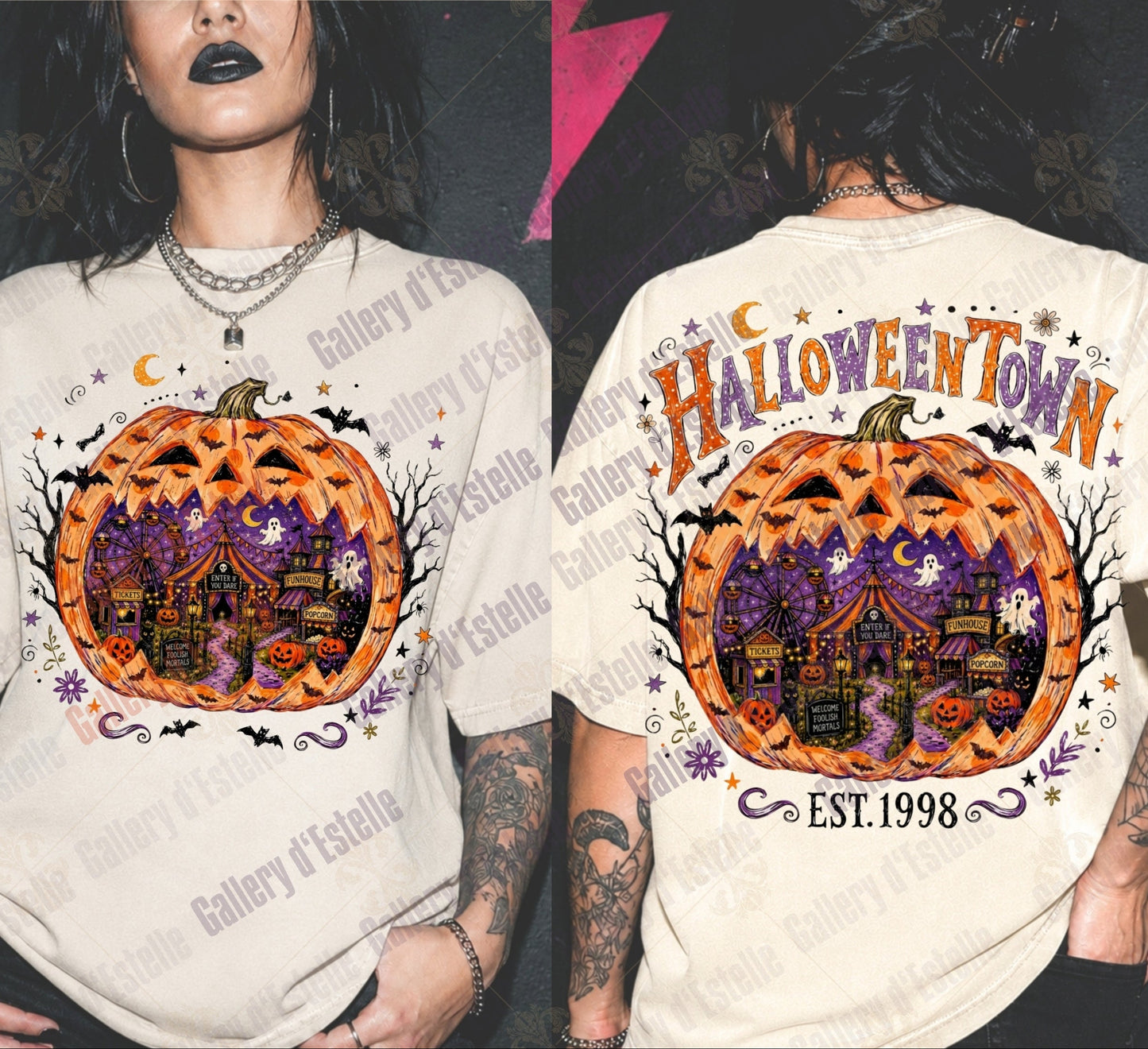 Retro Halloweentown PNG, Spooky Ghost Town Graphic, Trendy Halloween Pumpkin Shirt Design