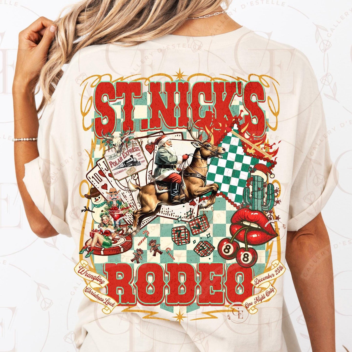 St. Nick’s Rodeo Western PNG, Retro Cowboy Santa Casino Art, Christmas Wild West Rodeo Graphic, Edgy Holiday Country Shirt Design