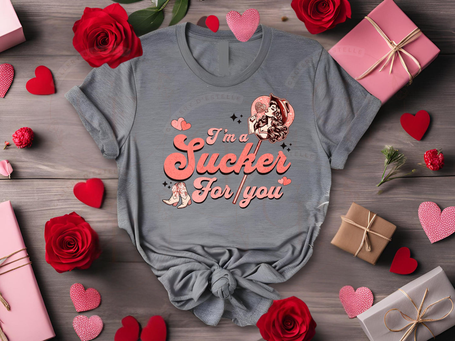 I'm a Sucker for You Western PNG, Sassy Cowgirl Lollipop Graphic, Retro Valentine Art, Trendy Country Shirt Design
