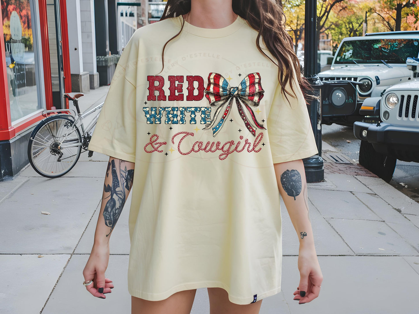Red White & Cowgirl PNG, Retro Western 4th of July Graphic, Coquette Patriotic Rodeo Shirt Design