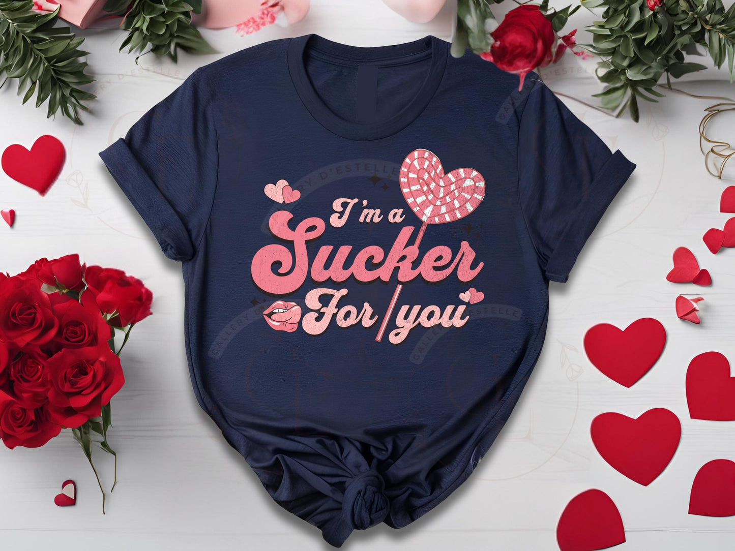 I'm a Sucker for You Retro PNG, Cute Pink Lollipop Graphic, Coquette Valentines Love Shirt Design