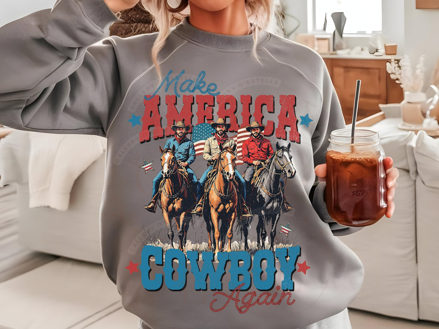 Make America Cowboy Again PNG, Retro Western 4th of July Graphic