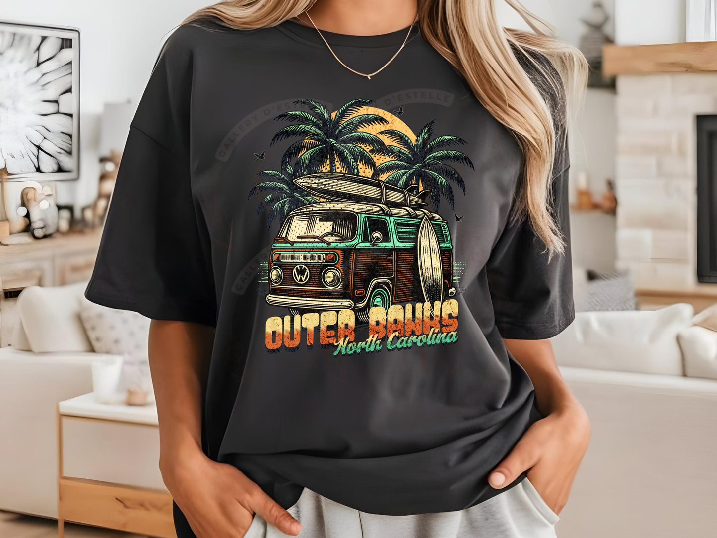 Outer Banks North Carolina PNG, Retro Surf Van Art, Beach Camp Life Graphic, Vintage Summer Shirt Design