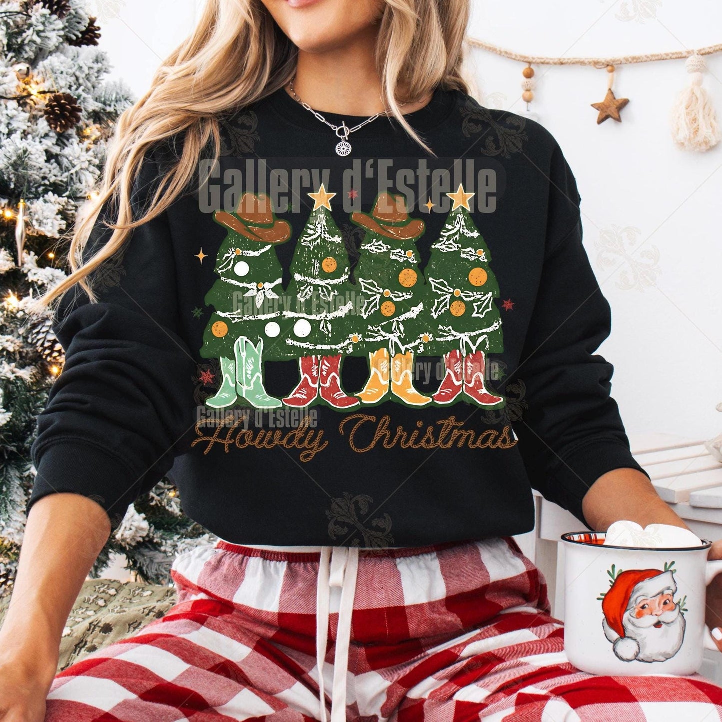 Howdy Christmas Trees PNG, Retro Western Holiday Graphic, Festive Cowboy Art, Trendy Country Shirt Design