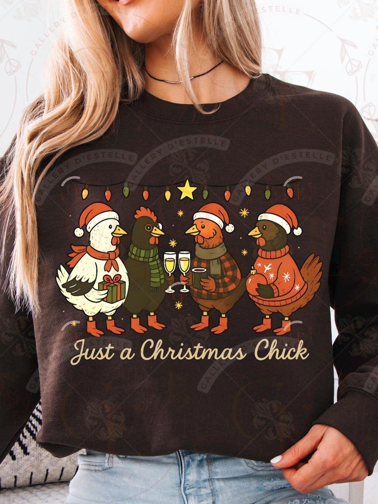 Just a Christmas Chick PNG, Festive Retro Chicken Graphic, Cute Farmhouse Holiday Art, Trendy Country Christmas Shirt Design