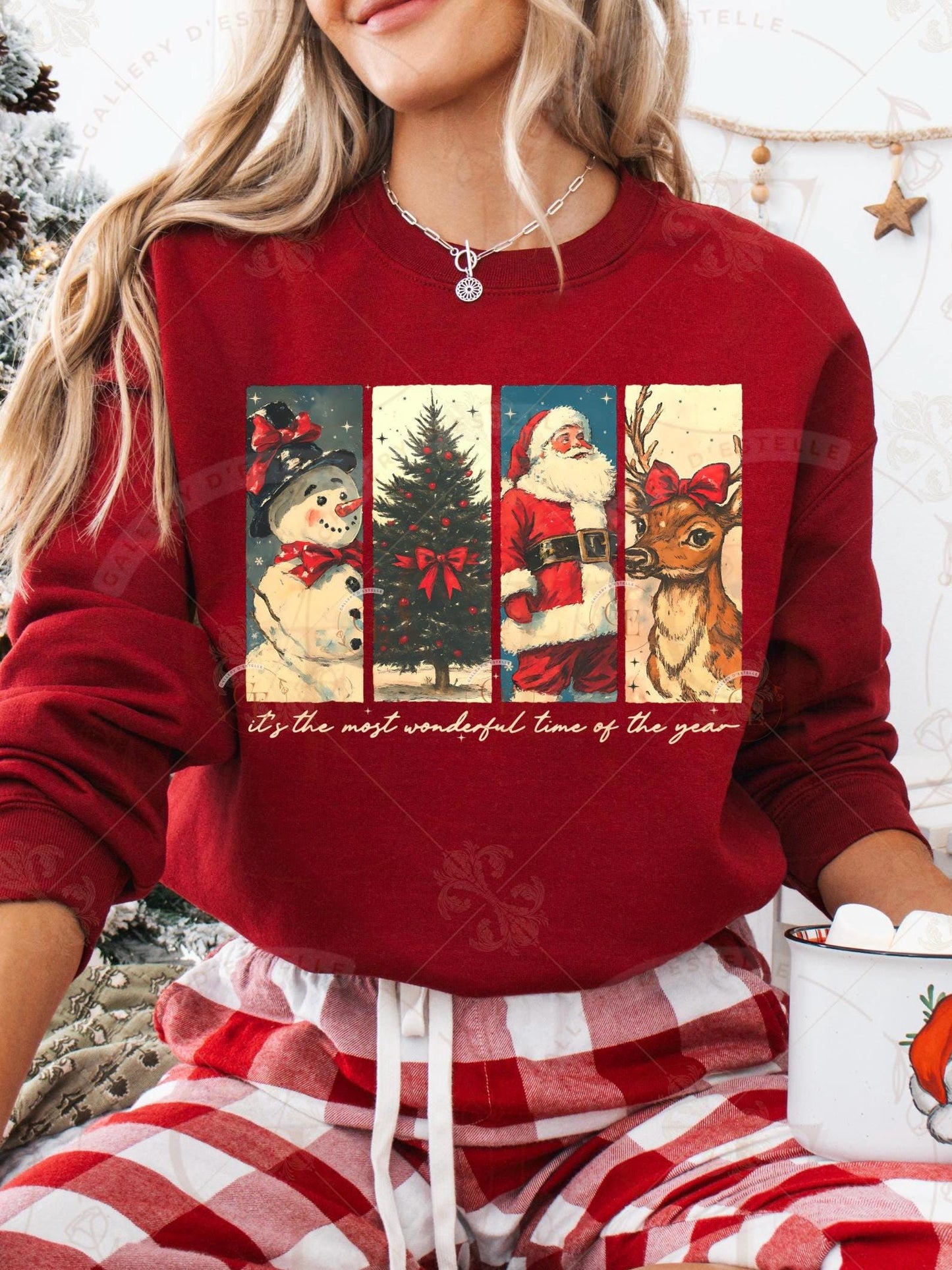 Vintage Christmas Brushstroke PNG, Retro Holiday Collage, Nostalgic Santa Snowman Tree Reindeer Graphic, Festive Shirt Design