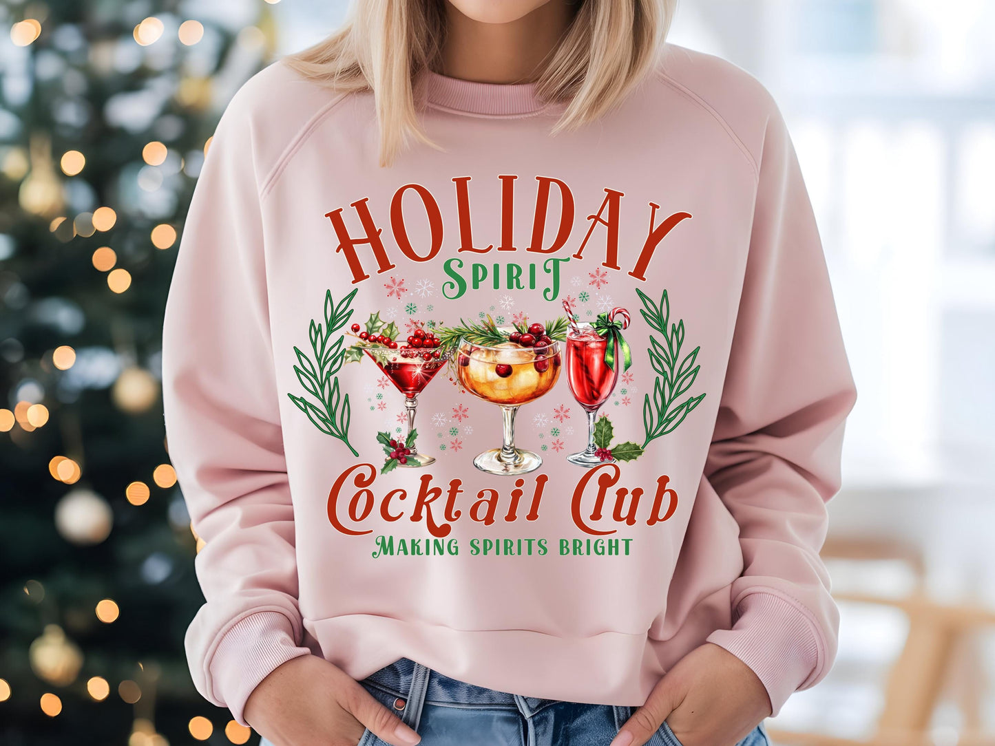 Holiday Spirit Cocktail Club PNG, Vintage Christmas Drink Graphic, Festive Shirt Design