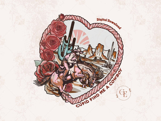 Cupid Find Me a Cowboy PNG, Vintage Western Valentine Graphic, Retro Bucking Horse Cowboy Art, Trendy Country Shirt Design