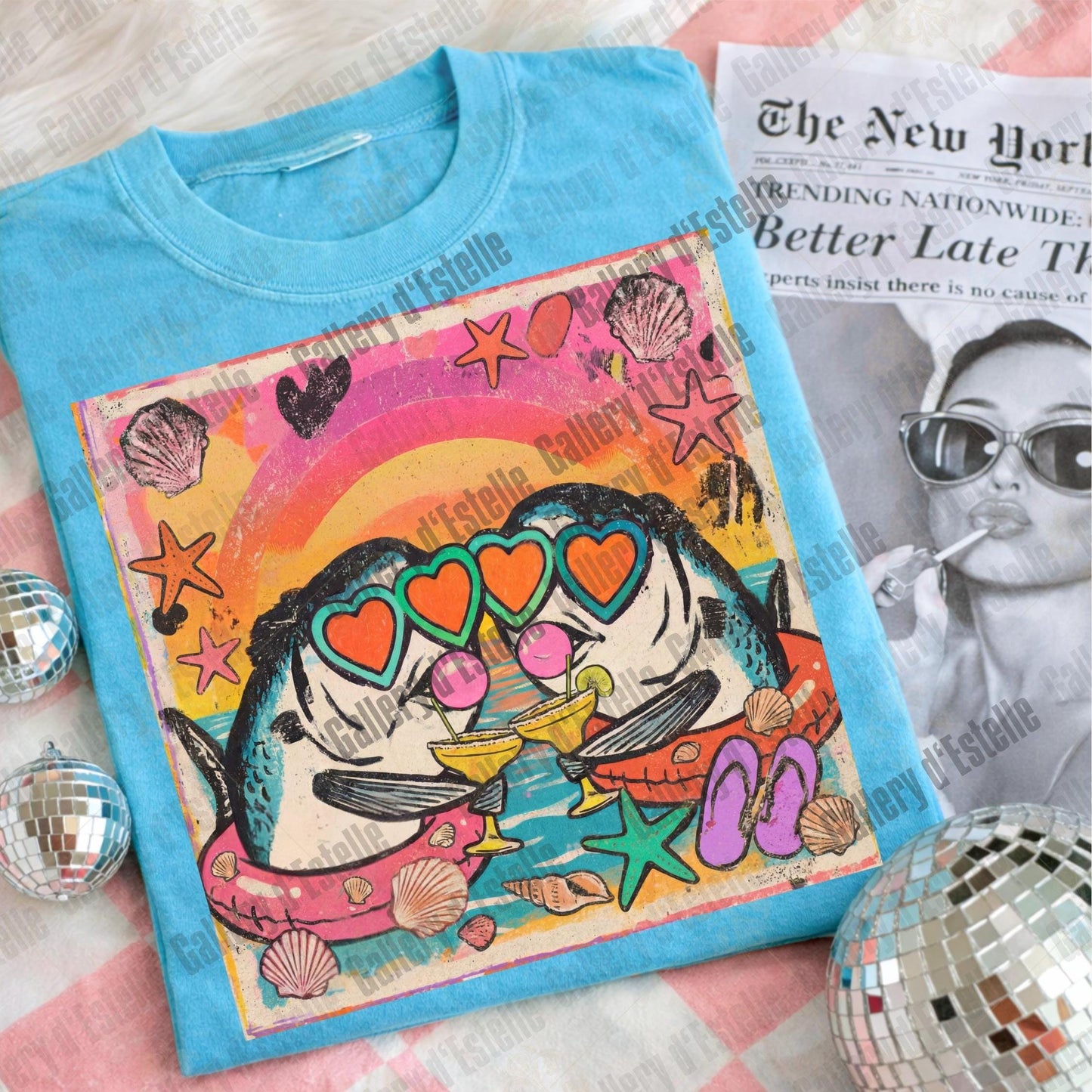 Preppy Sardines PNG, Retro Colorful Summer Graphic, Trendy Tropical Beach Shirt Design
