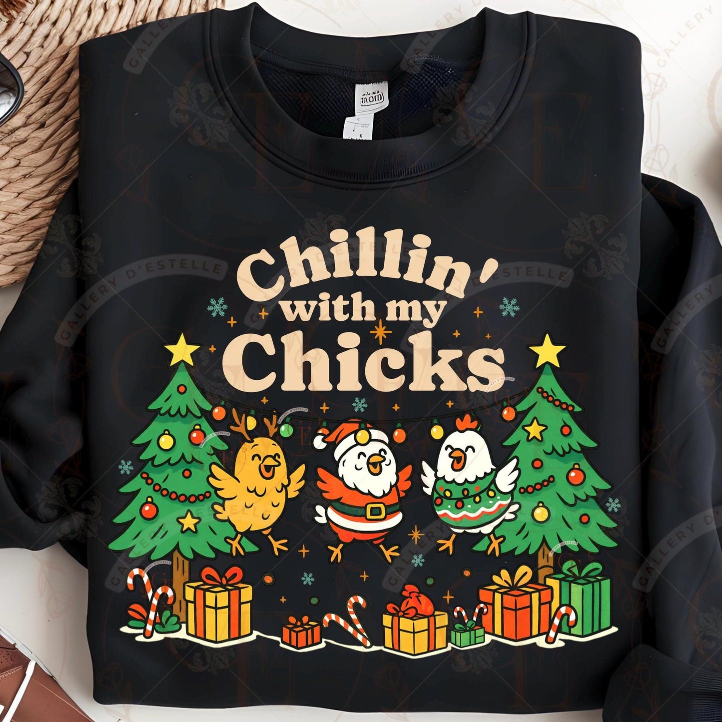Chillin With My Chicks Christmas PNG, Funny Festive Chicken Graphic, Retro Farmhouse Holiday Sublimation, Trendy Chick Shirt Design