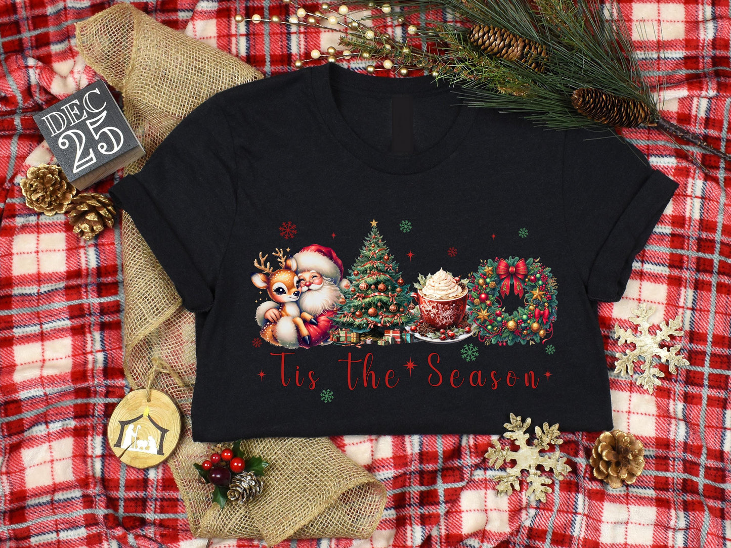 Tis the Season Christmas PNG, Vintage Santa Claus Christmas Tree Coffee Wreath Graphic, Coquette Holiday Shirt Sublimation
