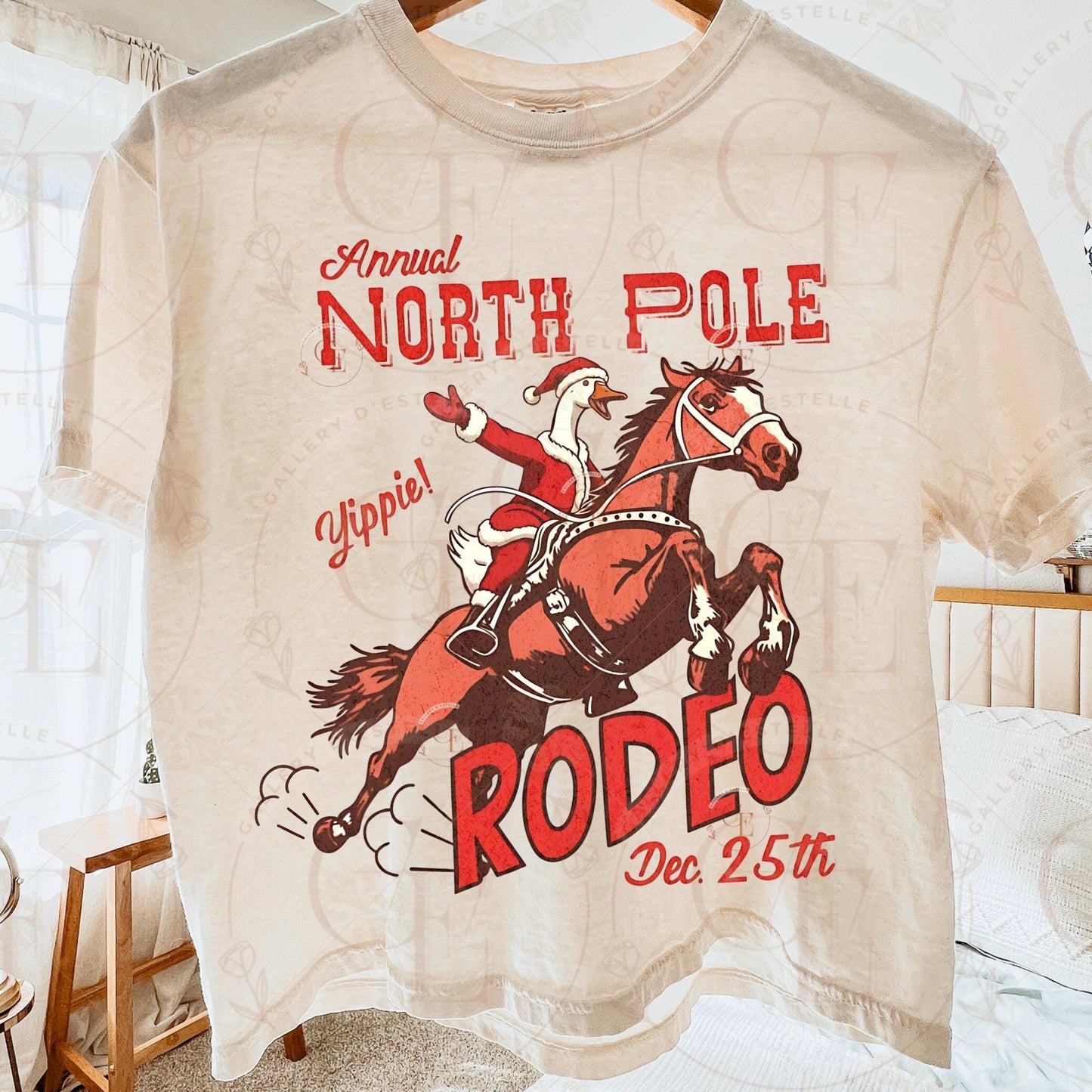 North Pole Goose Rodeo PNG, Retro Western Christmas Graphic, Festive Farmhouse Art, Funny Cowboy Shirt Design
