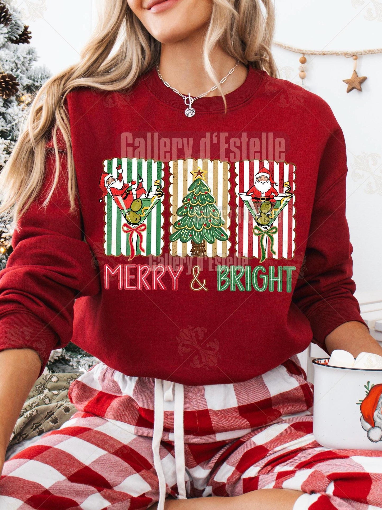 Coquette Merry and Bright PNG, Retro Christmas Cocktail Graphic, Festive Santa Martini Art, Cute Holiday Shirt Design