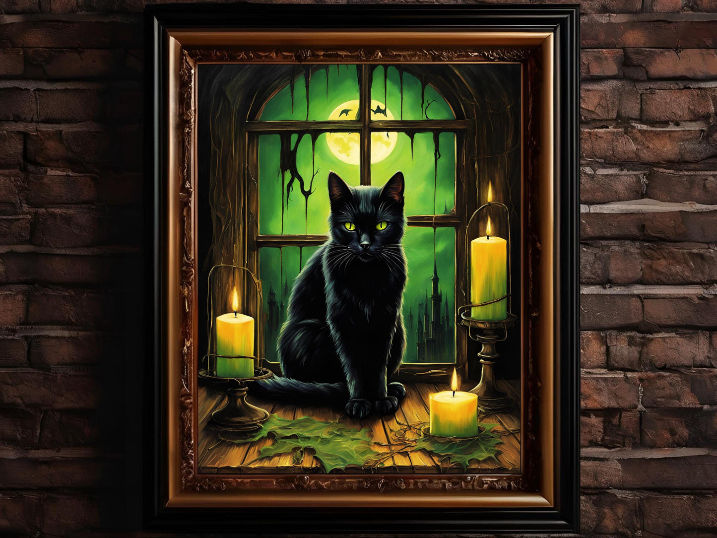Black Cat Wall Art Print, Gothic Halloween Poster, Spooky Cat Decor, Dark Aesthetic Digital Art