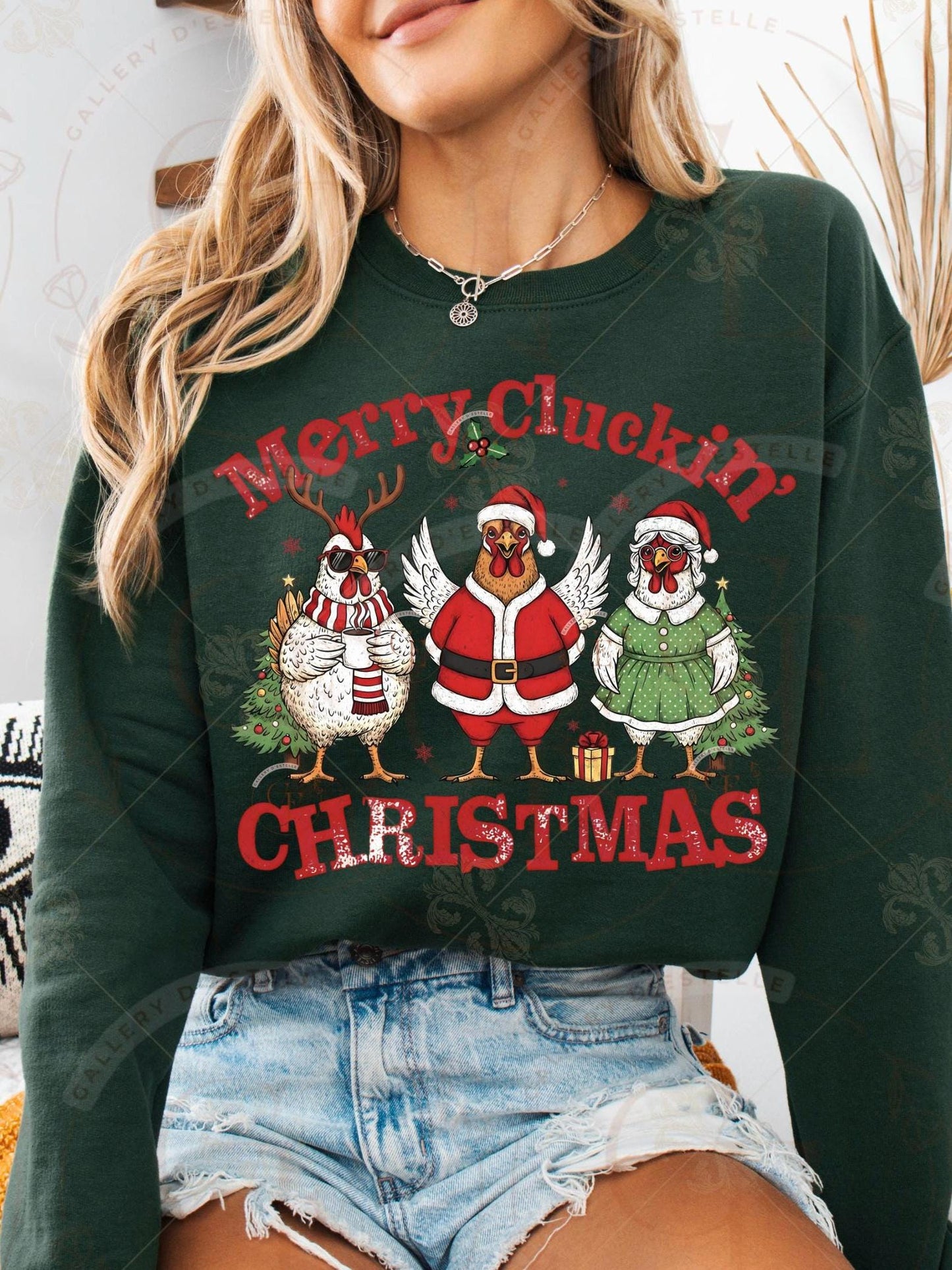Merry Cluckin Christmas PNG, Funny Festive Chicken Graphic, Retro Farmhouse Holiday Sublimation, Trendy Chick Shirt Design
