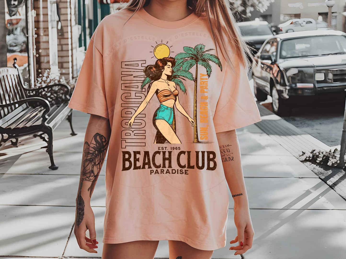 Retro Tropicana Club PNG, Vintage Coastal Girl Graphic, Tropical Summer Beach Shirt Design