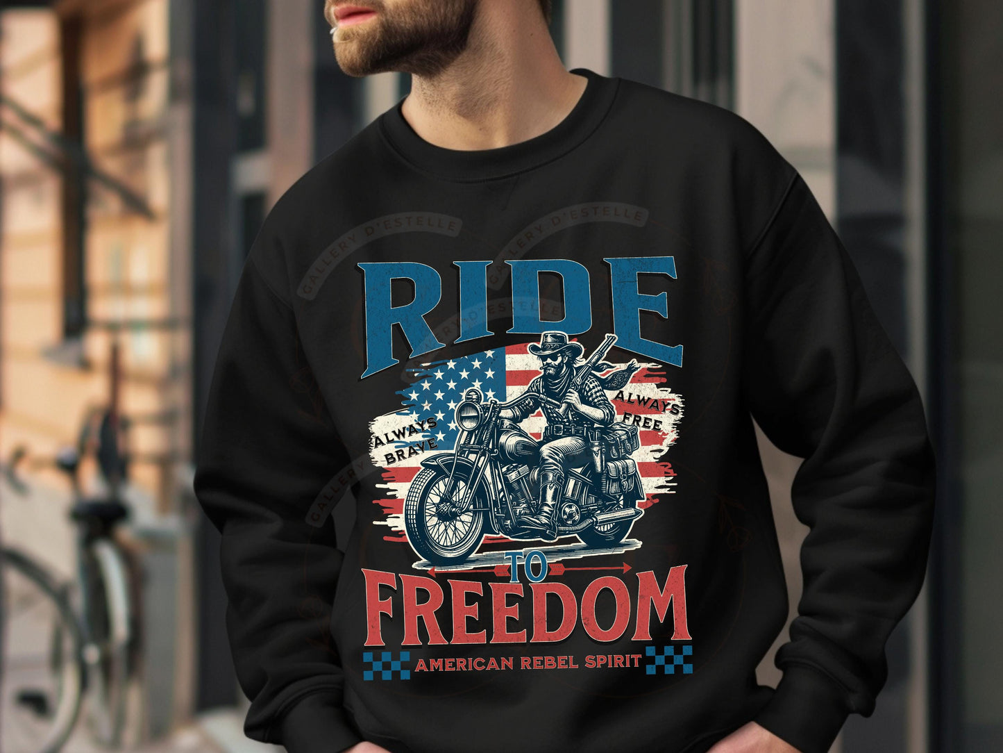 American Rebel Cowboy PNG, Vintage Motorcycle Biker Graphic, Edgy Western Independence Day Shirt Design