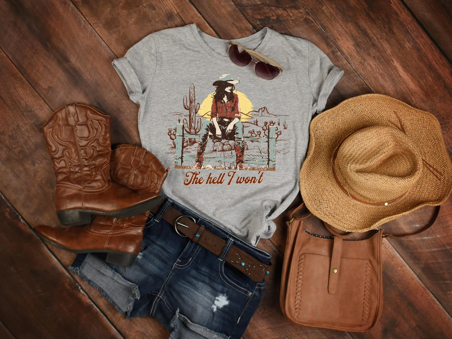 The Hell I Won't Country PNG, Rustic Western Cowgirl Style Graphic, Trendy Retro Cowgirl Rodeo Shirt Design