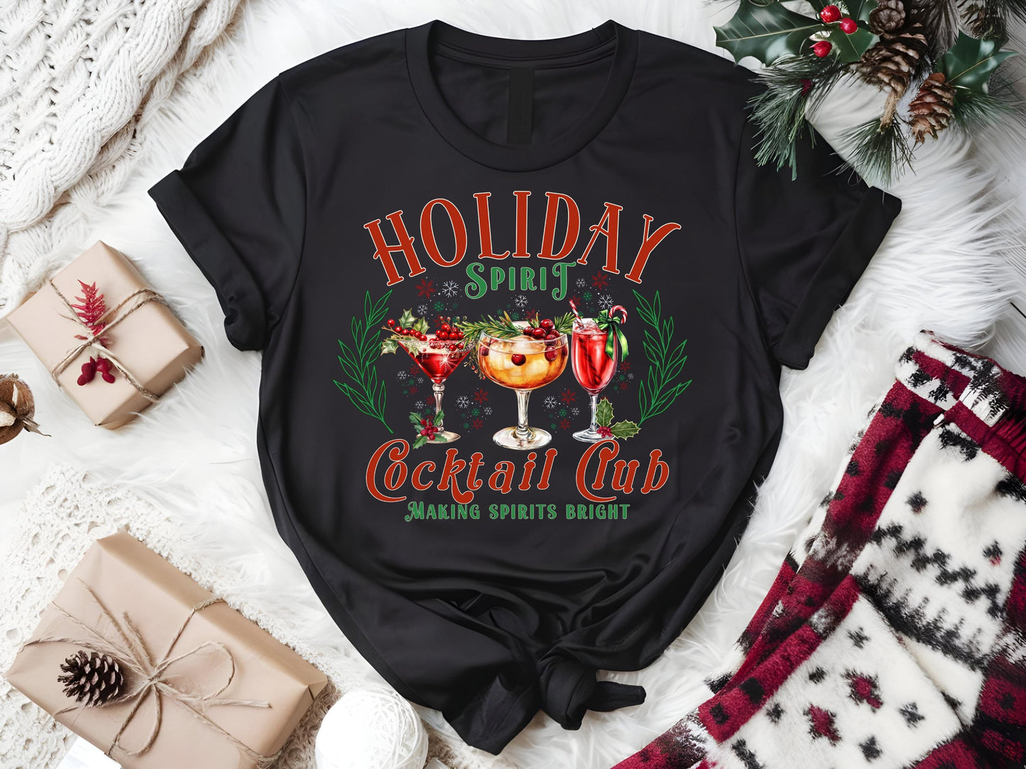 Holiday Spirit Cocktail Club PNG, Vintage Christmas Drink Graphic, Festive Shirt Design