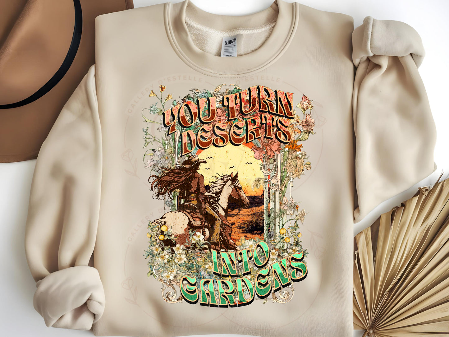You turn Deserts into Gardens PNG, Boho Western Cowgirl Rodeo Graphic, Floral Wild West Art, Trendy Country Shirt Design