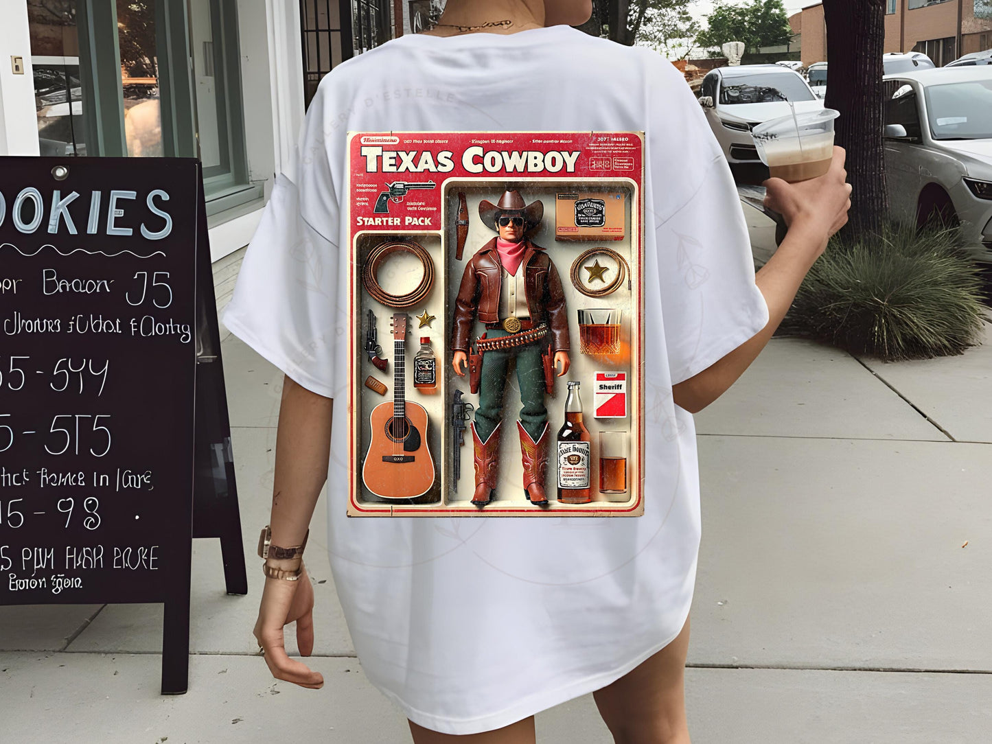 Texas Cowboy Starter Pack PNG, Retro Western Cowboy Graphic, Funny Action Figure Art, Trendy Country Shirt Design