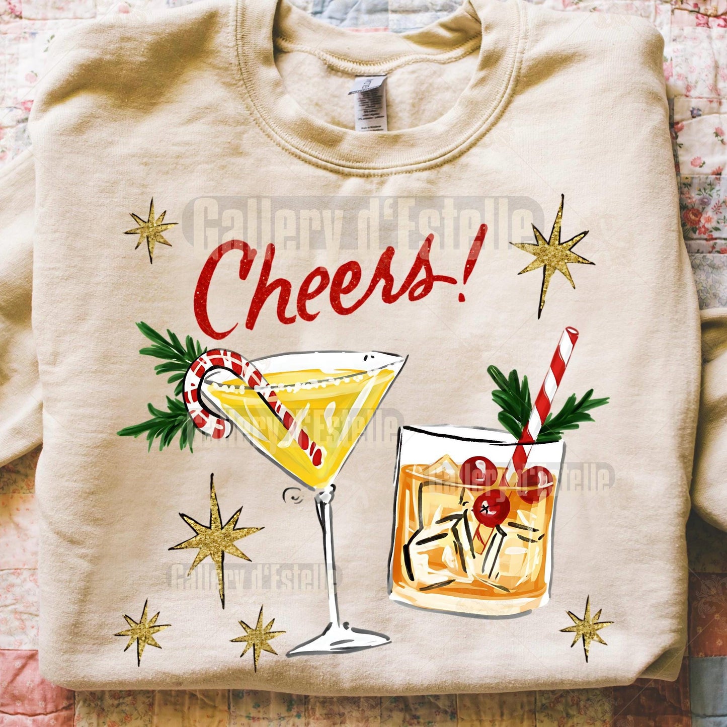 Festive Cocktail PNG, Retro Holiday Cheers Graphic, Vintage Christmas Spirit Shirt Design