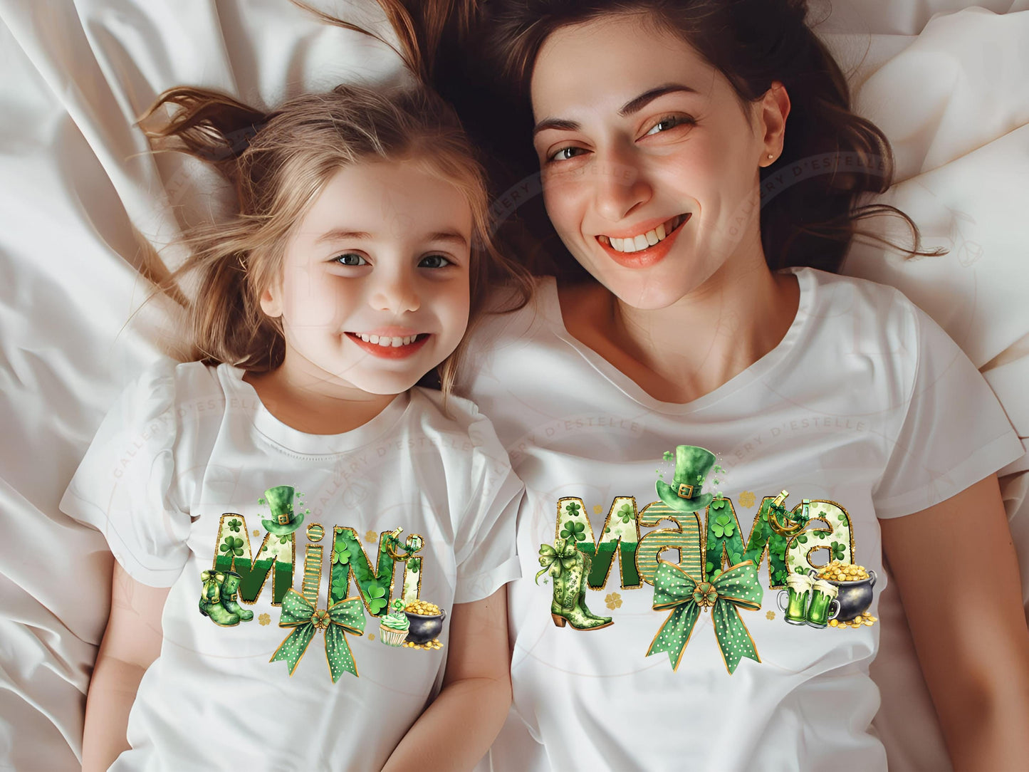 Mama Mini PNG, Glittery Coquette St. Patricks Day Graphic, Lucky Irish Charm Bow Art, Trendy Girl Shirt Design