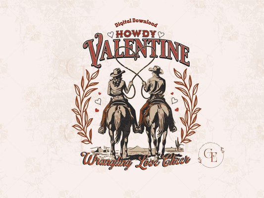 Howdy Valentine PNG, Vintage Western Cowboy and Cowgirl Graphic, Cute Country Shirt Design
