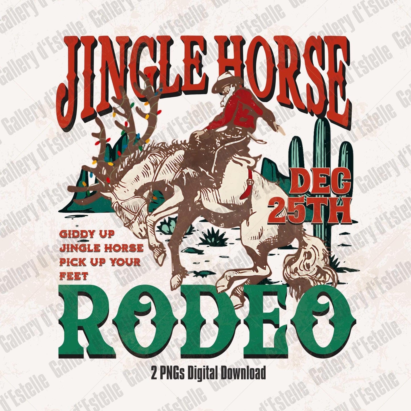Jingle Horse Rodeo Western PNG, Retro Cowboy Christmas Design, Rustic Holiday Country Shirt Design