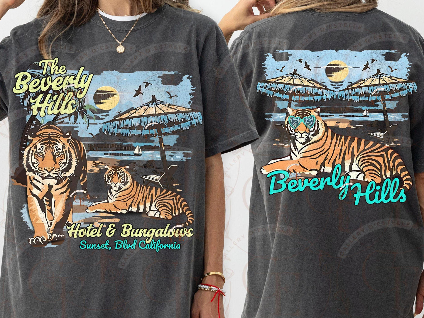 Retro Beverly Hills Tiger PNG, Vintage California Coastal Graphic, Trendy Summer Beach Shirt Design