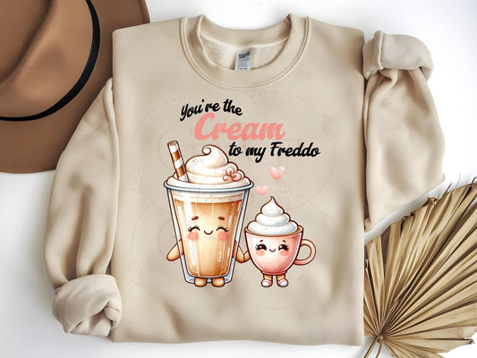 You're the Cream to My Freddo PNG, Retro Coffee Love Art, Funny Valentines Day Graphic, Cute Shirt Design