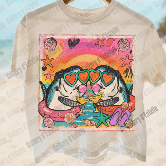 Preppy Sardines PNG, Retro Colorful Summer Graphic, Trendy Tropical Beach Shirt Design