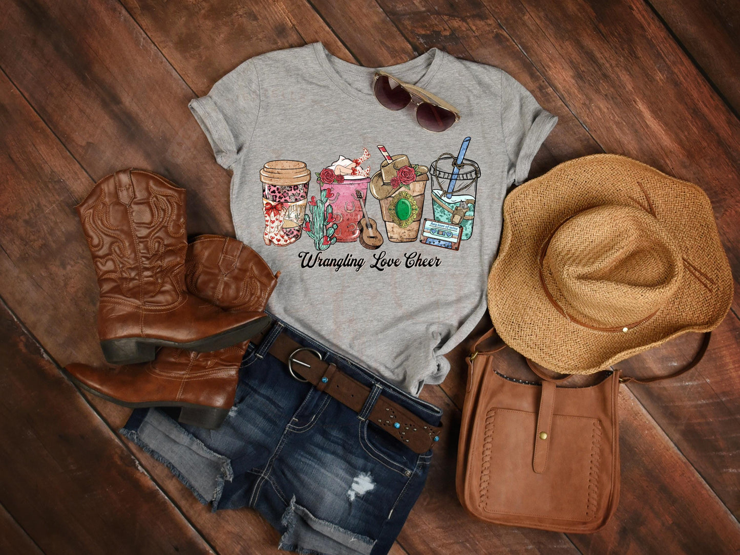 Wrangling Love Essentials PNG, Rustic Cowgirl Coffee Cup Graphic, Retro Valentine Country Shirt Design